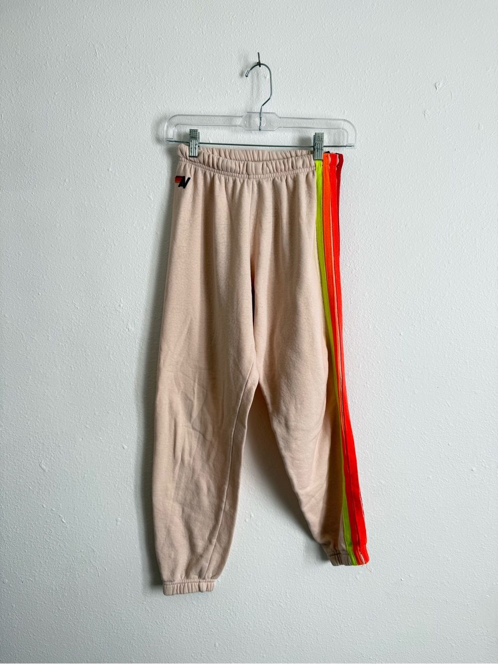 Aviator Nation 5 Stripe Sweatpants In Almond / Neon Rainbow Blue View 3